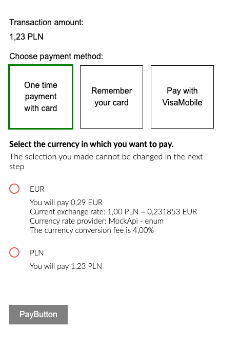 Example of implementation of the Card Widget DCC validation