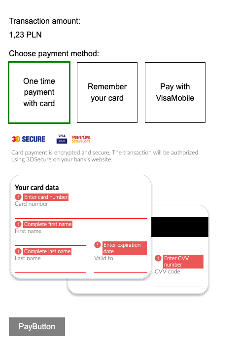 Example of implementation of Card Widget Data Validation