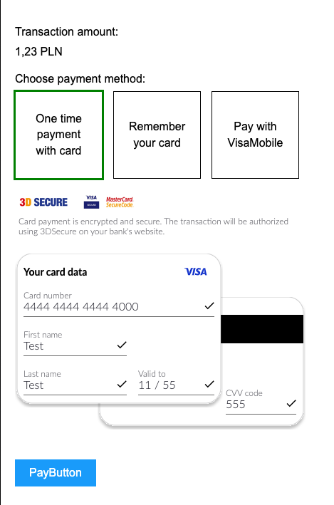 Example of implementation of the Pay Card Widget