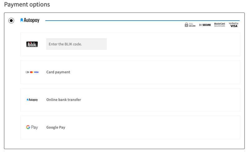 Payment methods available